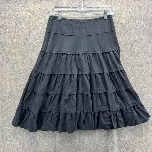 Theory Skirt Womens 0 Black Tiered Ruffle A Line Midi 100% Cotton Style 51174385 - Picture 1 of 9